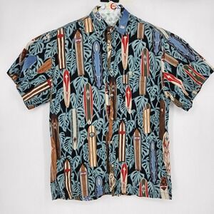 Mako Shirt Mens‎ Large Hawaiian Surf Boards AOP Tropical Floral Button Up